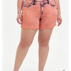 Neon Coral Peach Acid Wash Vintage Stretch Mid Rise Jean Shorts Cut Offs 90s